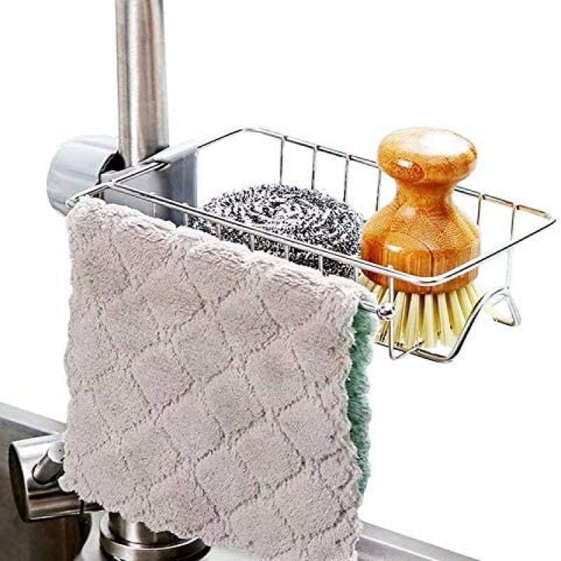 Stainless Steel Faucet Storage Rack, Sponge Holder, Adhesive Sink Caddy Organizer