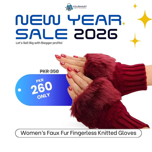 Women’s Faux Fur Fingerless Knitted Gloves | Warm Winter Hand Wrist Warmers | Soft, Stylish & Comfortable | Maroon