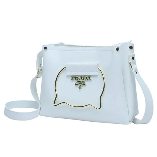 White Elegant Cat Handle Handbag for Girls & Ladies | Stylish Shoulder & Crossbody Bag with Gold Accents | Adjustable Strap