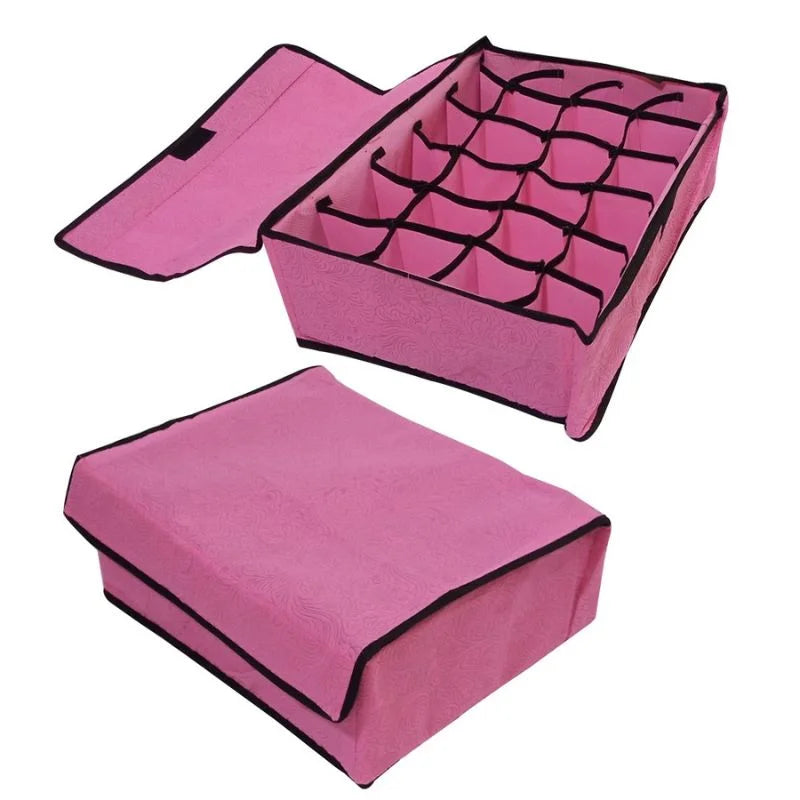 Storage Organizer with Lid | Foldable Drawer Divider | 24 Cells | Non-Woven Fabric | Random Colors