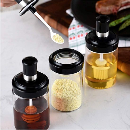 250ml Kitchen Condiment Jar  Glass Seasoning Bottle With Honey Brush