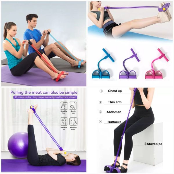 Tummy Trimmer | Foot Pedal Resistance Band | Elastic Sit-Up Pull Rope | Fitness & Yoga Trainer | Random Colors